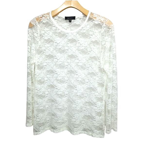 Karen Kane Floral Lace Sheer Long Sleeve Top Size XL Cream Boho Holiday Parisian - Picture 1 of 9